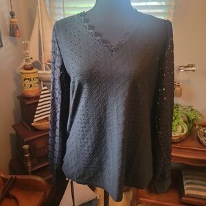 Fitted Ribbed Blouse with Full-Length Sleeves